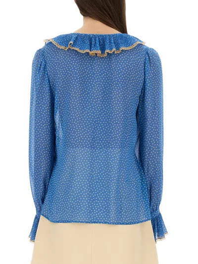 Valentino Garavani Light Georgette Shirt With Plusdepois Print In Blue