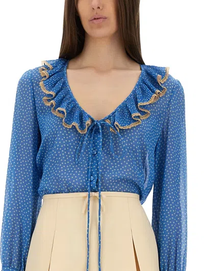 Valentino Garavani Light Georgette Shirt With Plusdepois Print In Blue