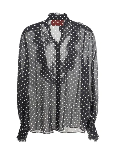Valentino Women Polka Dot Silk Shirt In Black