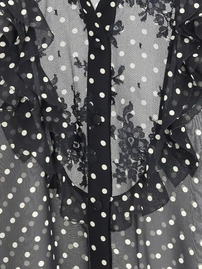 Valentino Women Polka Dot Silk Shirt In Black