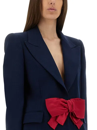 Valentino Tailored Bow-detail Jacket Crafted From Lightweight Viscose In Blue
