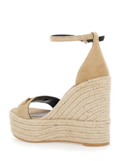 Versace Beige Wedges With Adjustable Buckle Closure And Medusa Plaque On The Front In Leather Woman In Neutral