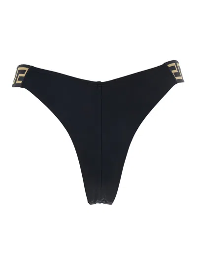 Versace Black Bikini Bottoms With Greca Motif Detail And High Cut In Tech Fabric Stretch Woman