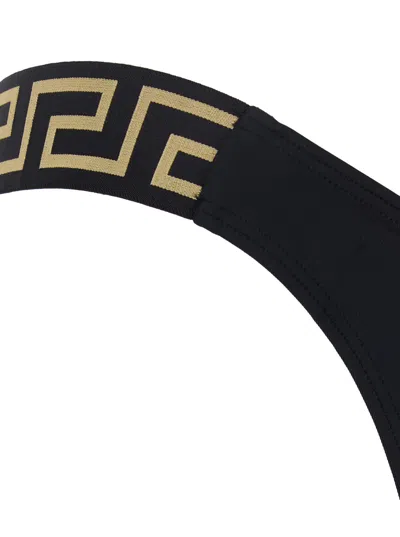 Versace Black Bikini Bottoms With Greca Motif Detail And High Cut In Tech Fabric Stretch Woman