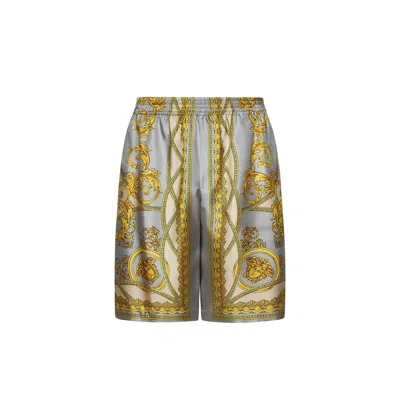 Versace La Coupe Des Dieux Print Silk Shorts In Multi