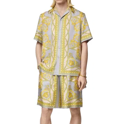 Versace La Coupe Des Dieux Print Silk Shorts In Multi