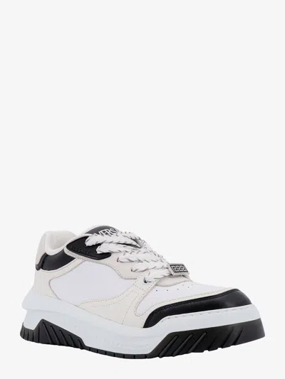 Versace Men Leather Sneakers With La Greca Detail