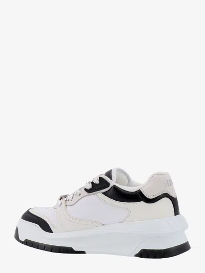 Versace Men Leather Sneakers With La Greca Detail