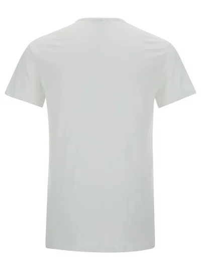 Versace White Crewneck T-shirt With Medusa Print On The Front In Cotton Stretch Man In Neutral