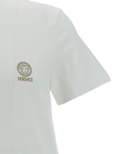 Versace White Crewneck T-shirt With Medusa Print On The Front In Cotton Stretch Man In Neutral