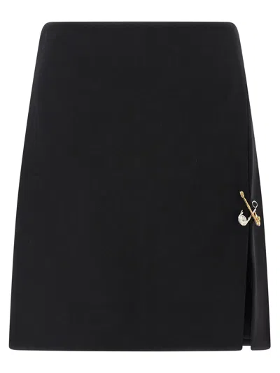 Versace Safety Pin A-line Wool Mini Skirt In Black