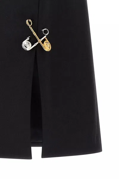 Versace Safety Pin A-line Wool Mini Skirt In Black