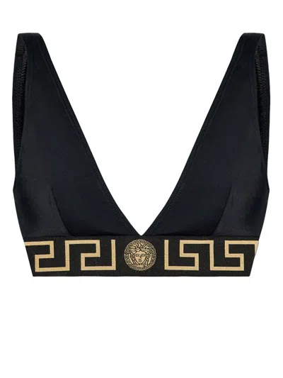 Versace Women Bikini Top With Logo Band In Black