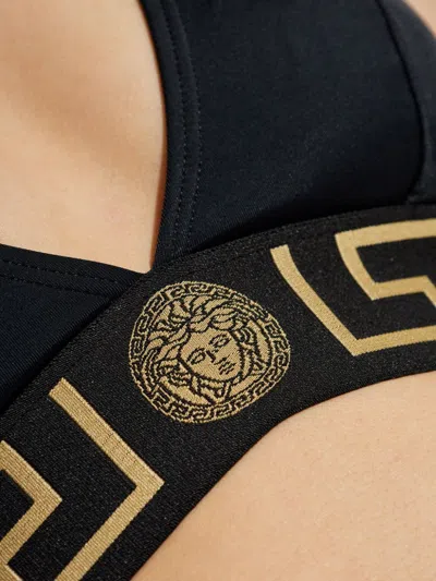 Versace Women Bikini Top With Logo Band In Black
