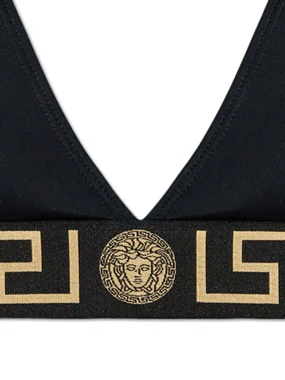 Versace Women Bikini Top With Logo Band In Black