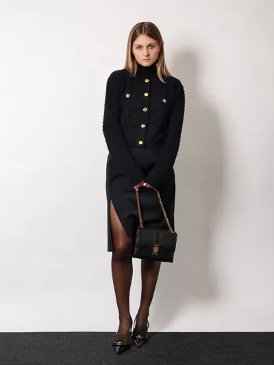 Versace Black Cardigan With Jewel Buttons In Tweed Woman In Black