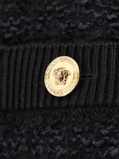 Versace Black Cardigan With Jewel Buttons In Tweed Woman In Black