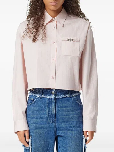 Versace Women Pinstripe Chain Cropped Shirt