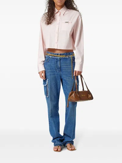 Versace Women Pinstripe Chain Cropped Shirt