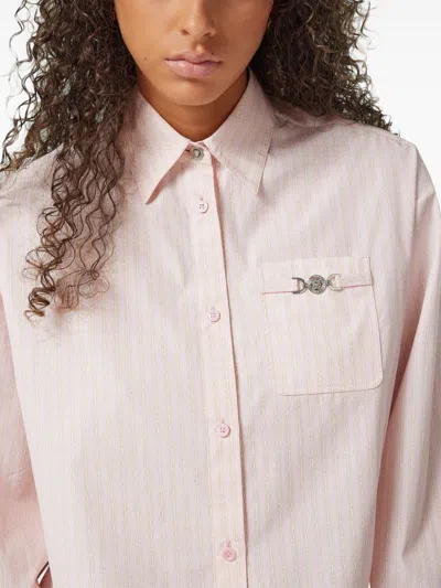 Versace Women Pinstripe Chain Cropped Shirt