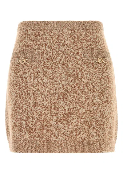 Versace Women Two-tone Virgin Wool Blend Mini Skirt In Brown