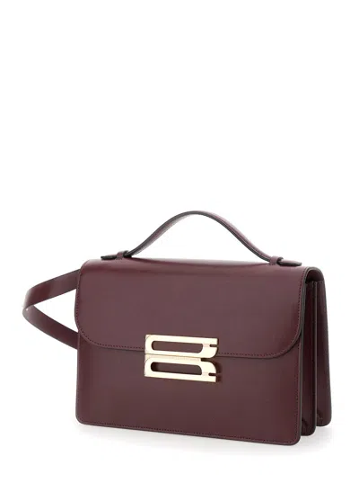 Victoria Beckham 'dorian' Bordeaux Shoulder Bag With Adjustable And Removable Shoulder Strap And Log