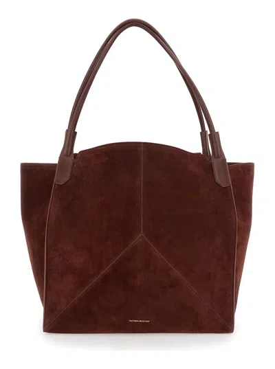 Victoria Beckham 'victoria' Brown Shoulder Bag With Embossed Logo Lettering On The Front And Two Top