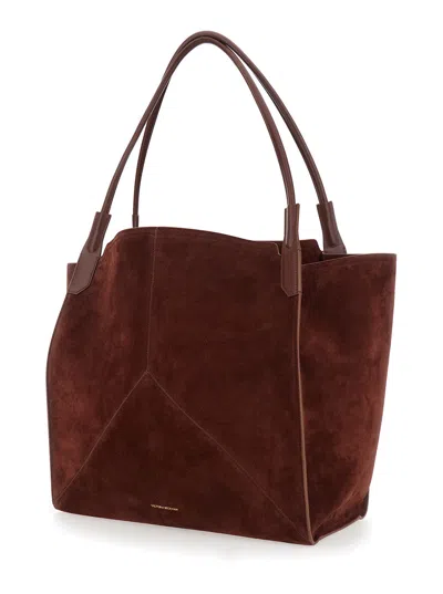 Victoria Beckham 'victoria' Brown Shoulder Bag With Embossed Logo Lettering On The Front And Two Top