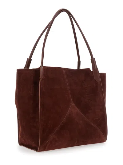 Victoria Beckham 'victoria' Brown Shoulder Bag With Embossed Logo Lettering On The Front And Two Top
