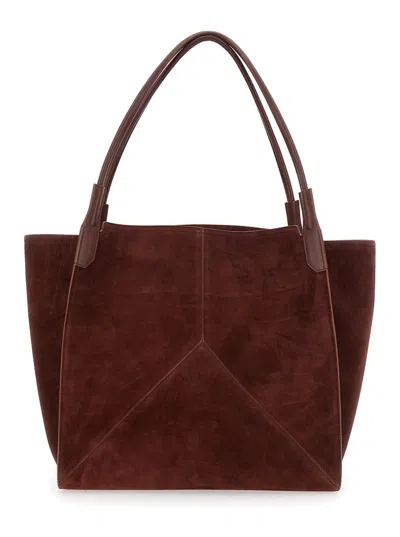 Victoria Beckham 'victoria' Brown Shoulder Bag With Embossed Logo Lettering On The Front And Two Top