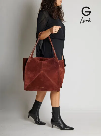 Victoria Beckham 'victoria' Brown Shoulder Bag With Embossed Logo Lettering On The Front And Two Top