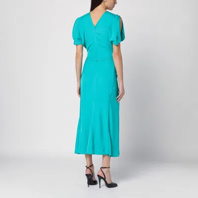 Victoria Beckham Peacock Colour Midi Dress With Hooded Sleeves