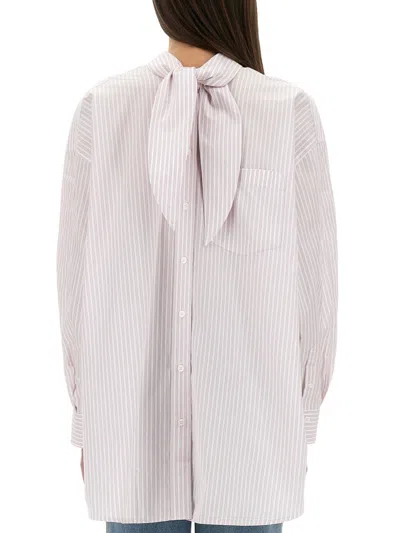 Victoria Beckham Bow Detail Oversized Striped Blouse In White