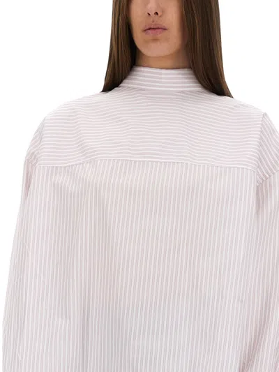 Victoria Beckham Bow Detail Oversized Striped Blouse In White
