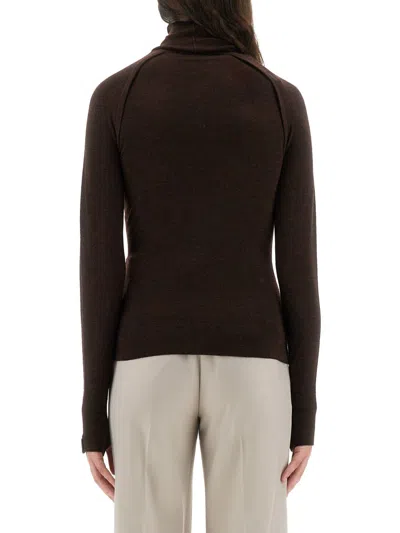 Victoria Beckham Slim-fit Turtleneck Shirt In Rich Merino Wool In Brown