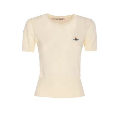 Vivienne Westwood Ribbed Hem Crewneck Top With Short Sleeves In Neutral