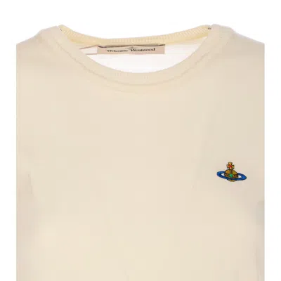 Vivienne Westwood Ribbed Hem Crewneck Top With Short Sleeves In Neutral