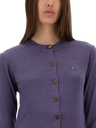 Vivienne Westwood Wool Blend Bea Cardigan With Ribbed Cuffs And Hem In Purple