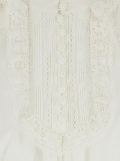 Zimmermann 'ascension Lace Yoke' White Midi Dress With Lace Embellishment And Stand-up Collar In Ram