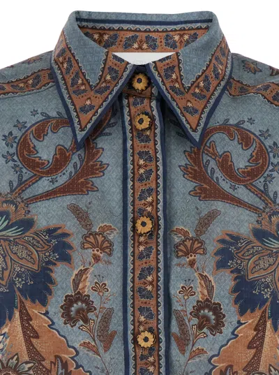 Zimmermann Womens Blue Cream Indienne Ascension Manstyle Graphic-pattern Silk Shirt In Green