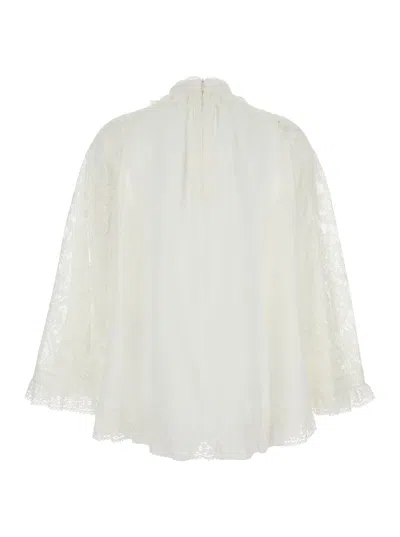 Zimmermann Ascension White Blouse With Lace Panels And Scallop Hem In Ramie Woman