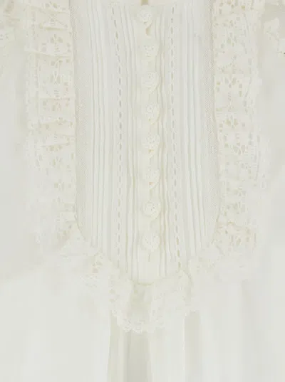 Zimmermann Ascension White Blouse With Lace Panels And Scallop Hem In Ramie Woman