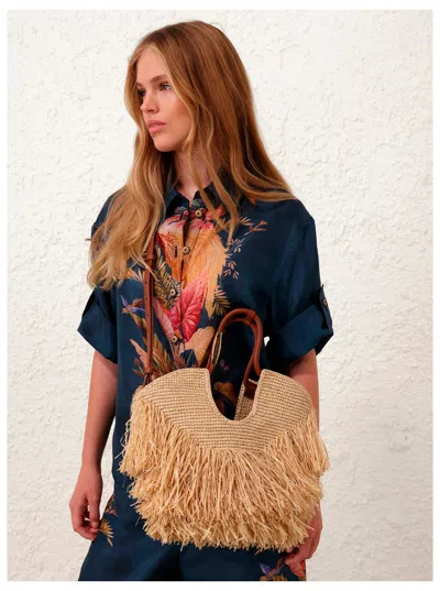 Zimmermann 'goldentime' Beoge Shoulder Bag With Adjustable And Removable Shoulder Strap And Fringed