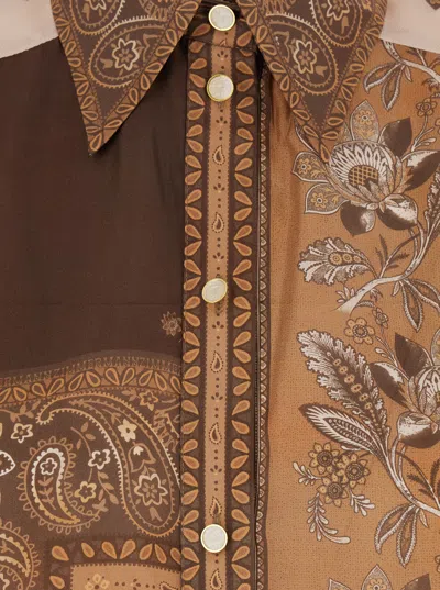 Zimmermann Lucky Brown Shirt With Classic Collar And All-over Floral Print In Silk Woman