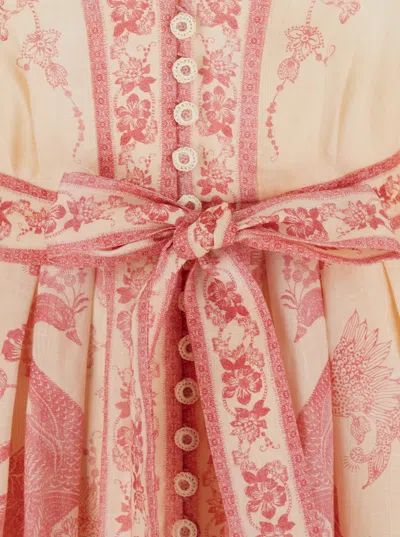 Zimmermann Lucky Pink Mini Dress With V Neck And All-over Floral Print In Linen Woman