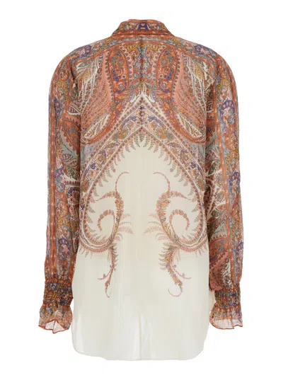 Zimmermann Rhiannon Multicolor Blouse With Tie Closure On The Front And Paisley Print In Ramie Woman