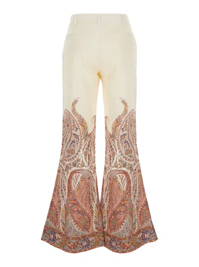 Zimmermann Rhiannon Multicolor Flared Pants With Drawstring Waist And Paisley Print In Cotton Woman