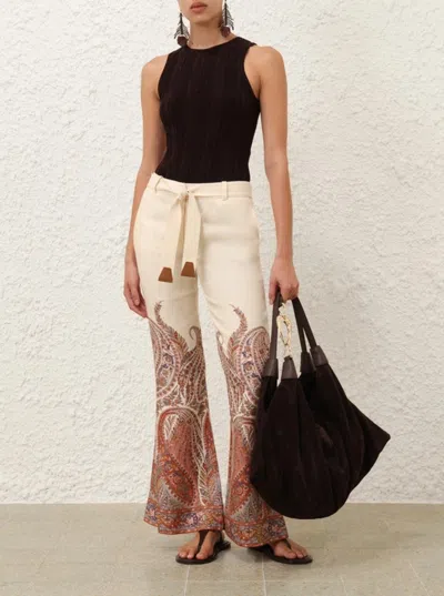 Zimmermann Rhiannon Multicolor Flared Pants With Drawstring Waist And Paisley Print In Cotton Woman