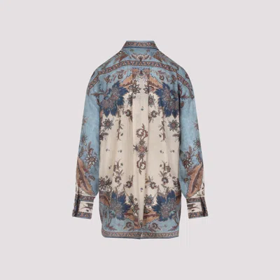Zimmermann Womens Blue Cream Indienne Ascension Manstyle Graphic-pattern Silk Shirt In Green