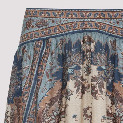 Zimmermann Womens Blue Cream Indienne Ascension Tiered Silk Midi Skirt Xs